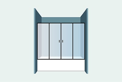 Ограждение для ванны с раздвижными дверями из стекла