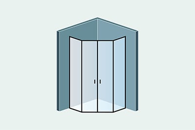 Двухстворчатая трапециевидная душевая кабинка из стекла