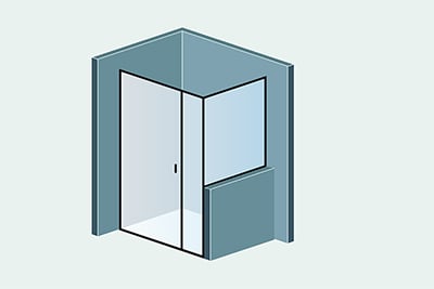 Душевая дверь левая с добором в неполную нишу из стекла