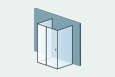 П-образная прямоугольная душевая кабина из стекла