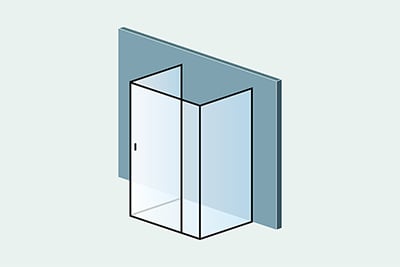 П-образная правая распашная душевая кабина из стекла