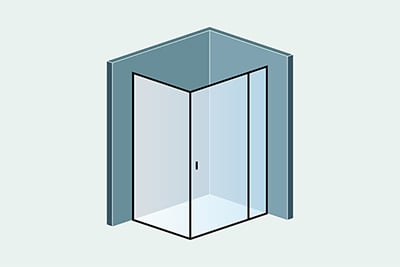 Угловая душевая кабина с добором из стекла, правая