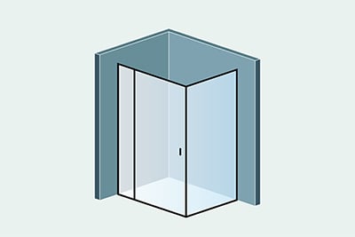 Угловая душевая кабина с добором из стекла, левая