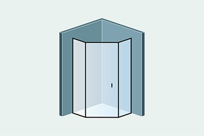 Одностворчатая симметричная душевая кабинка трапеция из стекла