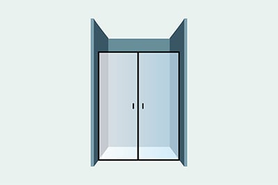 Двойная распашная душевая дверь в нишу из стекла