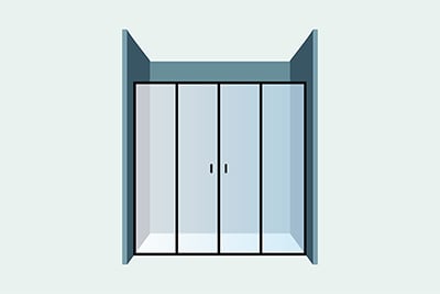 Прямая душевая кабинка с двойной раздвижной дверью из стекла